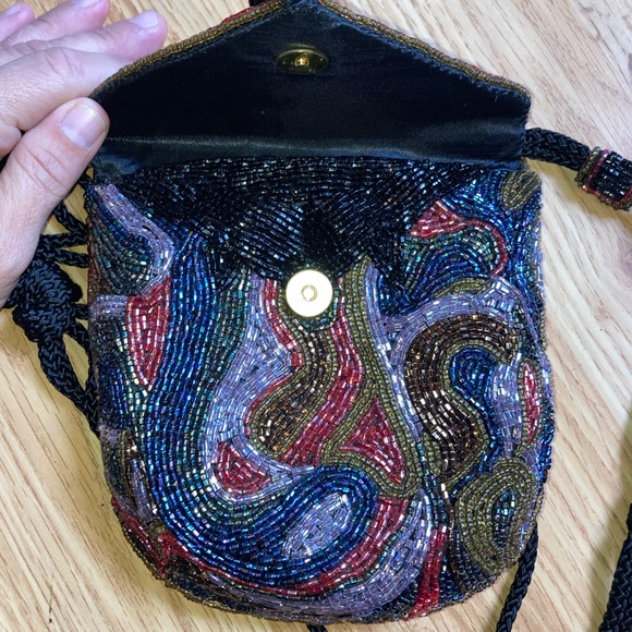 Vintage 80s Marshall Fields Beaded Fringe Tassel Eveningwear Crossbody Bag Purse - Picture 7 of 11